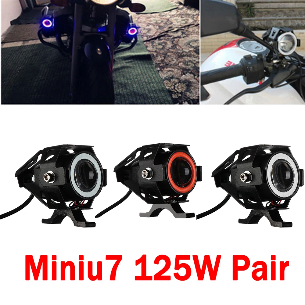 

2Pcs 125W 12V-80V Mini U7 Angel Eyes Light Motorcycle Headlight 2500Lm LED Driving Fog Spotlight+Switch Decorative Lamp