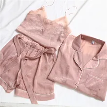 N Летняя женская шелковая пижама с принтом снежного лотоса, удобный комплект из 3 предметов, сексуальное ночное белье, домашняя одежда, халат, ночное белье