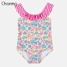Charmo Baby Girls' One Piece Swimsuits Flower Print Swimwear Kids Ruffle Cute Bikini Beach Wear Children Floral One-piece Suits children s one piece swimsuits girl boys bathing suits one piece suits for children boys beach wear girl swimwear long sleeve
