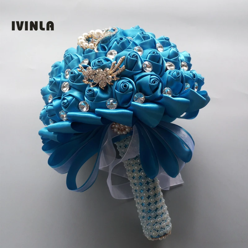 

Hot Selling 1pc/lot Crystal Blue Wedding Bouquets Bridesmaid Wedding Bouquet for wedding decoration