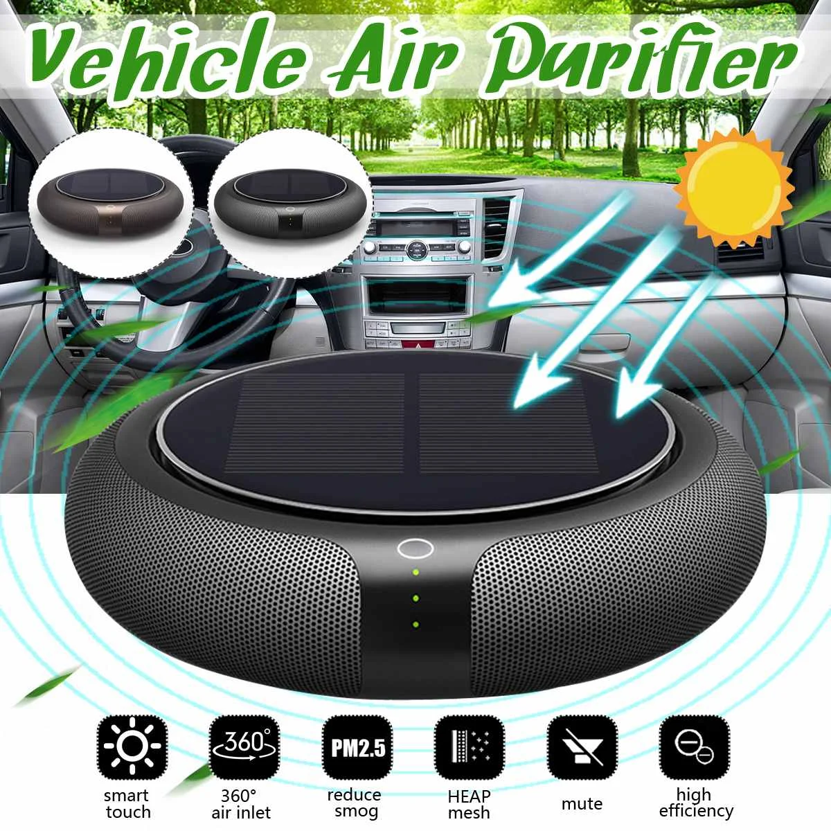 

Solar Vehicle Odor Eliminator ABS Small Multiple Filtration Portable Round Car Air Purifier Car Accessories 4W