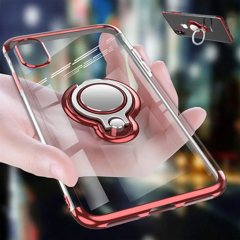 Чехол для iPhone XS Max XR 8 7 6 Plus Магнитный противоударный держатель кольца прозрачный