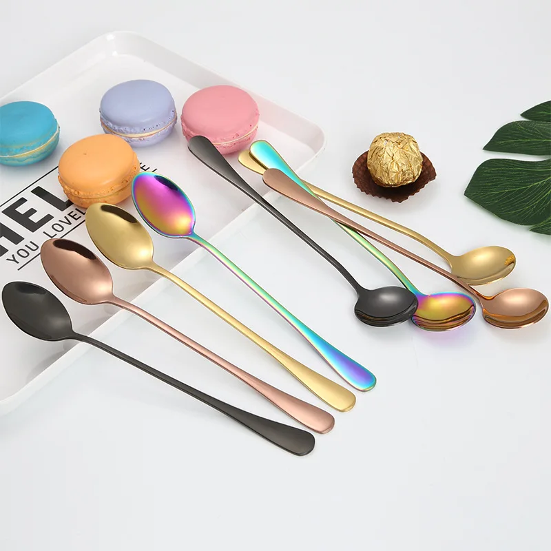 

Abay 2018 Long Handle Spoons Colorful Spoon Flatware Coffee Drinking Tools Kitchen Gadget Spoon Stainless Steel High quality MM5