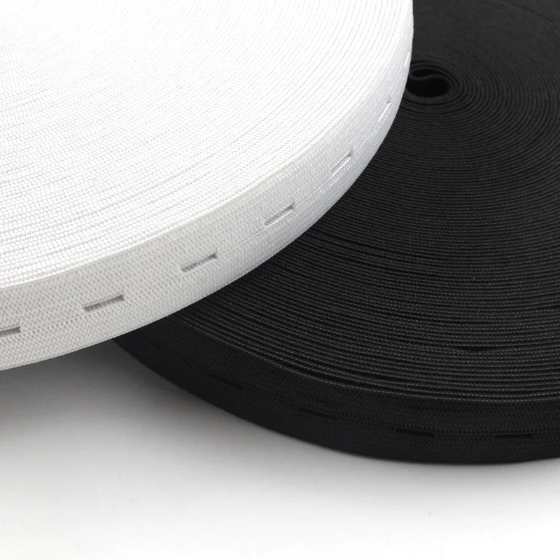5 Meter Flat Elastic Band with Buttonholes for DIY Garment Sewing - White/Black