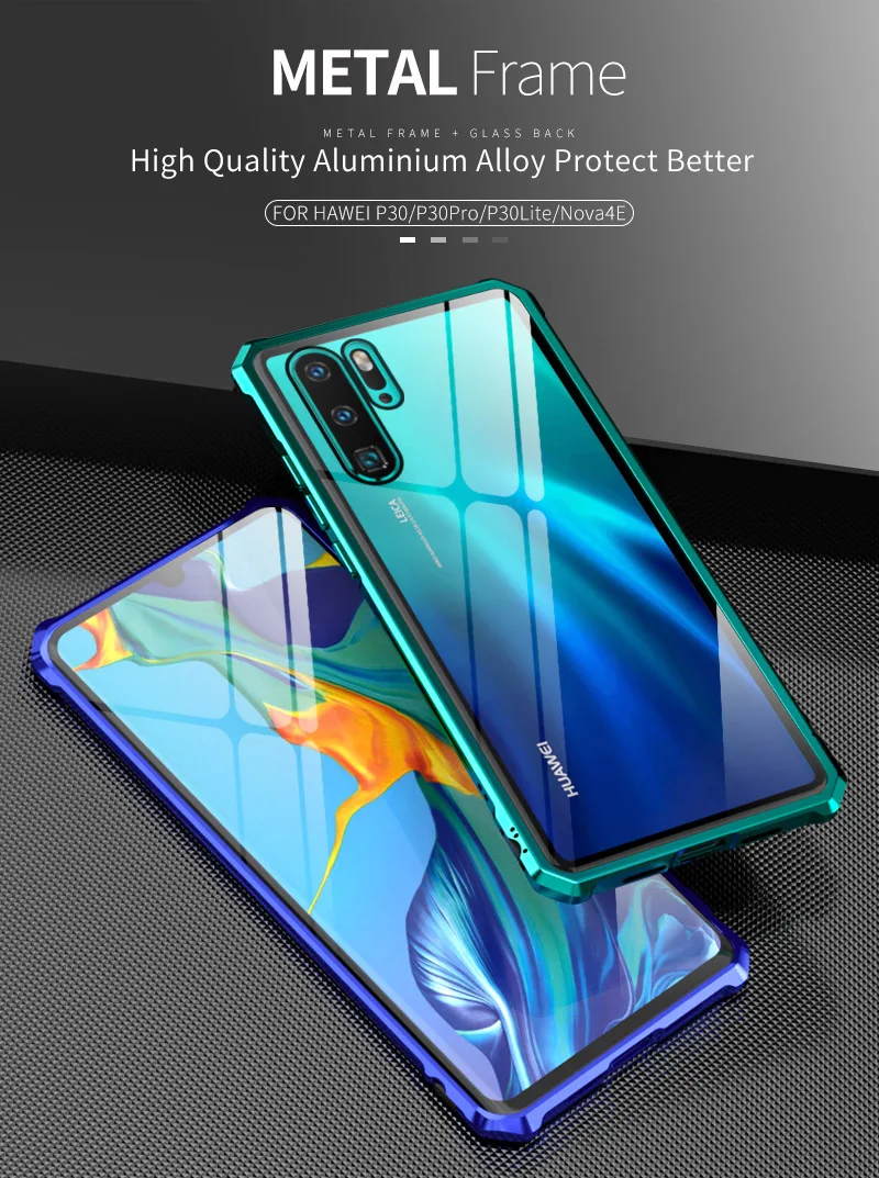 Алюминиевый бампер чехол для телефона huawei P30 Pro P30 lite Nova 5 5I 4E металлическая рамка бронированный чехол Honor 9X20 V20 8X MAX стеклянный чехол