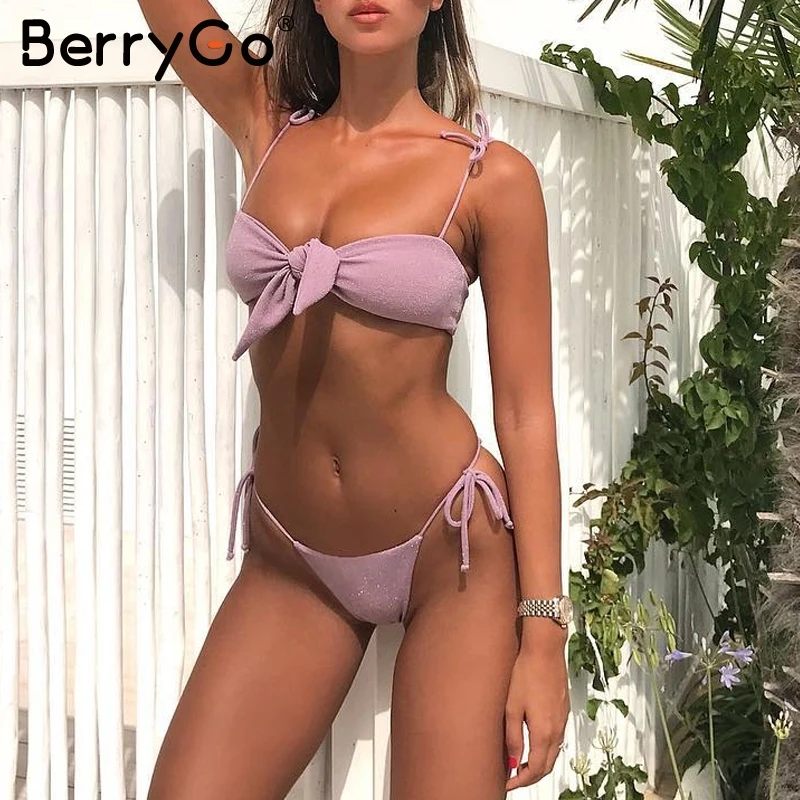 

Solid knot bathing suit String sexy swimwear women Push up swimsuit female Micro bikini 2019 two-piece suits Biquinis