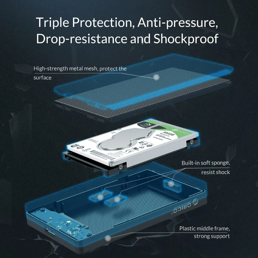 ORICO 2.5inch USB3.0 Full Mesh HDD Enclosure Adapter for Samsung Seagate SSD 2TB Hard Disk Drive Box External HDD Enclosure