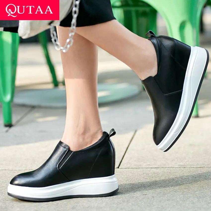 

QUTAA 2019 Women Pumps Fashion Spring/autumn Women Shoes Cow Leather+pu Increased Heel Platform Women Pumps Size 34-39