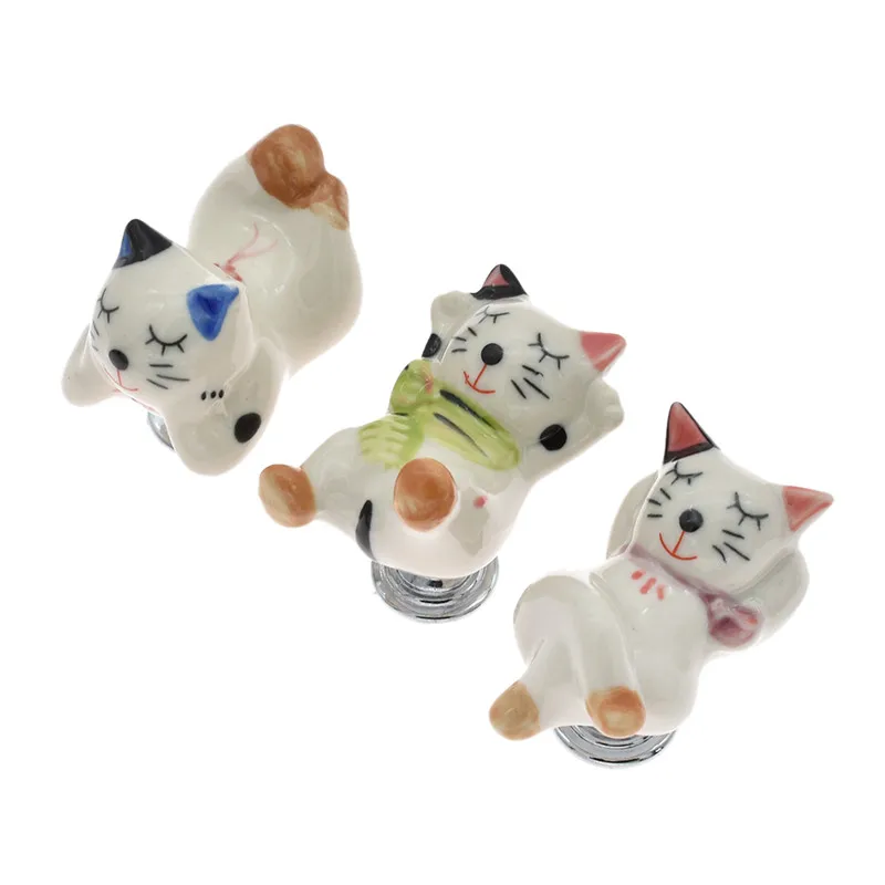 

Colorful Cat Ceramics Knob Pull Cartoon Children Cabinet Pull Handles Modern Home Drawers Decor Furniture Hardware Accessories