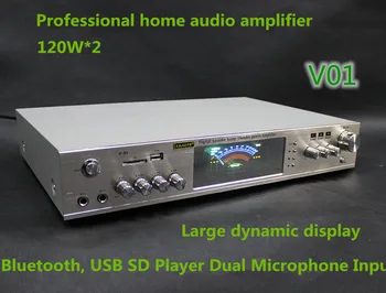 

V-01 Bluetooth amplifier 120W*2 HIFI digital karaoke Bluetooth home theadio audio amplifier With LED display USB SD microphone