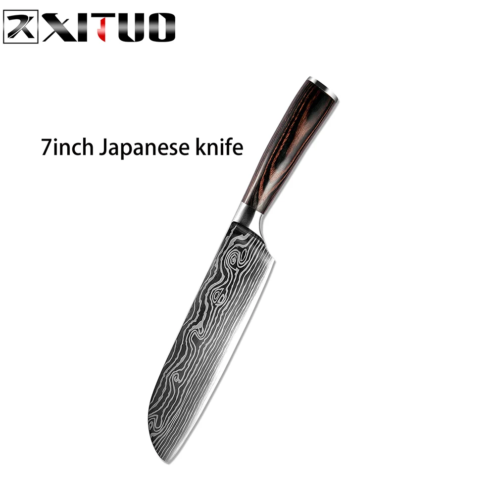 XITUO набор кухонных ножей, поварские ножи, инструменты для приготовления пищи, японский стиль, утилита, Кливер для очистки овощей, сантоку, цветная деревянная ручка, инструмент для очистки овощей - Цвет: 1PCS-2
