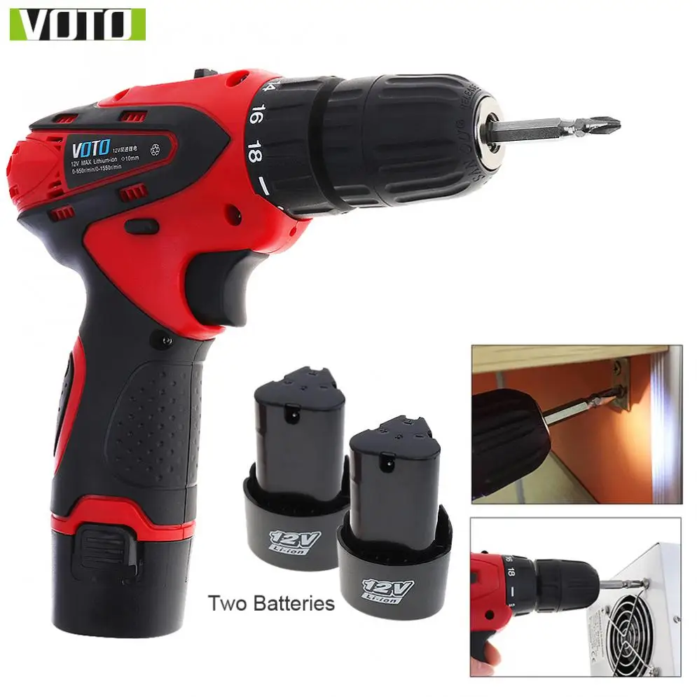VOTO 12V Electric Screwdriver Rechargeable Lithium Battery*2 Wireless Drvier Cordless Screwdriver Two-speed Power Tools