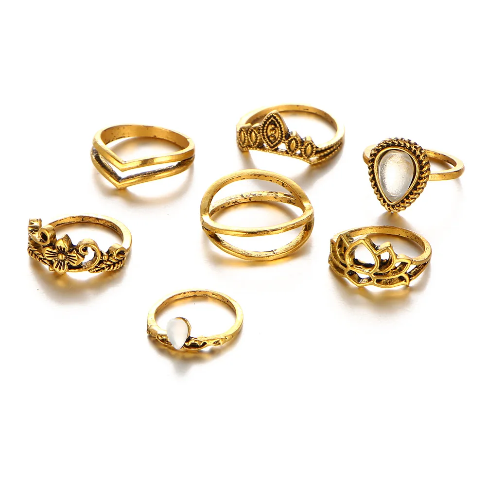 Gold Color 70 шт./компл. кольцо Наборы для ухода за кожей под старину цвета: золотистый, серебристый Цвет полые цветок Корона Крест миди костяшки пальцев Кольца для Для женщин камень ювелирные изделия - Цвет основного камня: Gold Color
