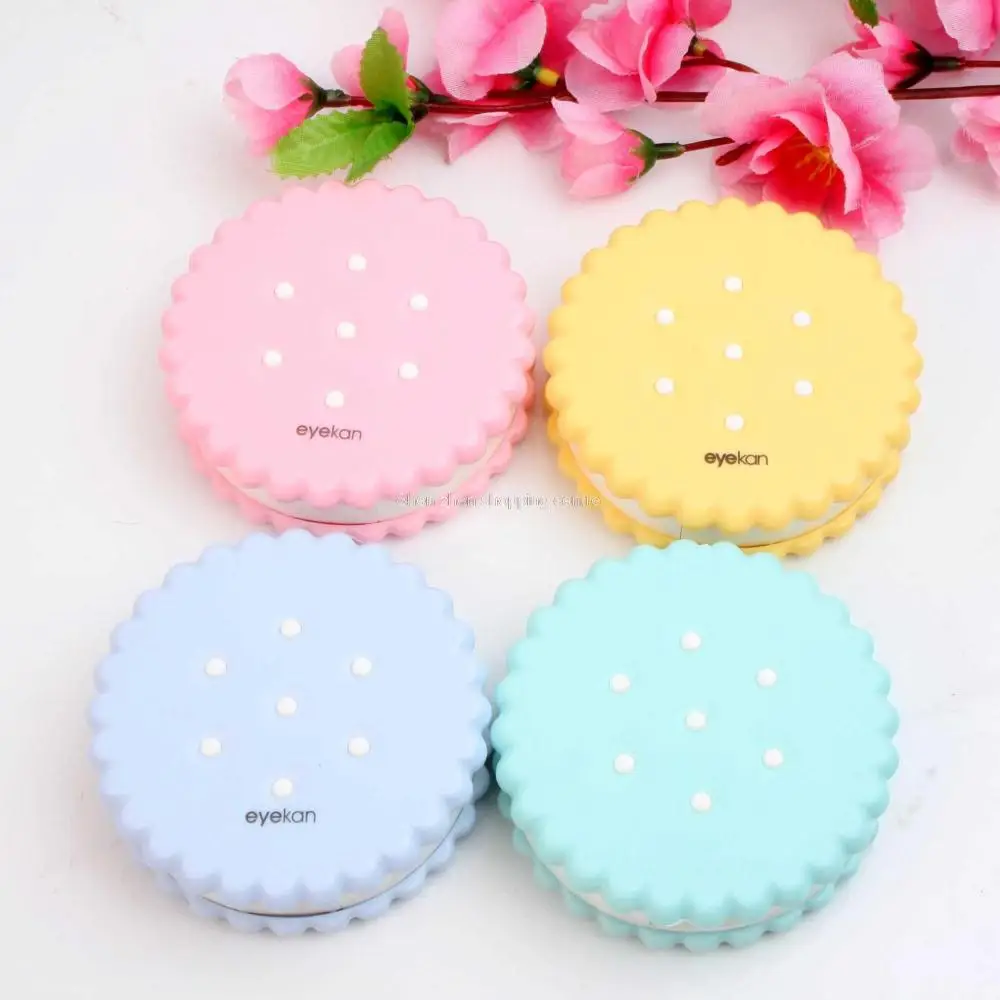 

New round eyeglass case with mirror love cookie contact lenses case with clip protective box