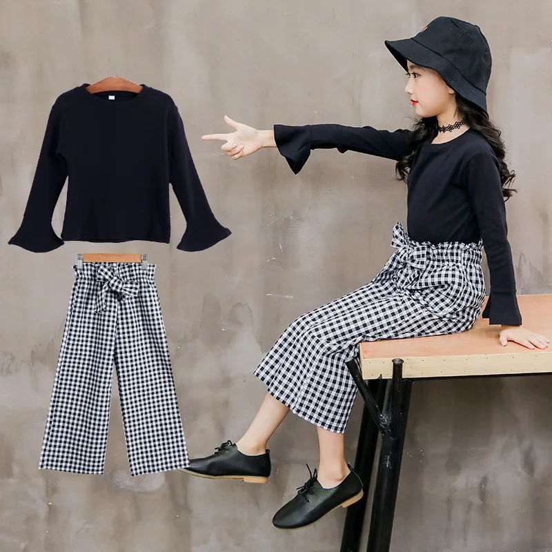 

2019 Teenagers Girl Clothing Set High Qulity Cotton Suit For Girls Long Sleeve shirts+plaid pants Girl Clothes Sets For Children