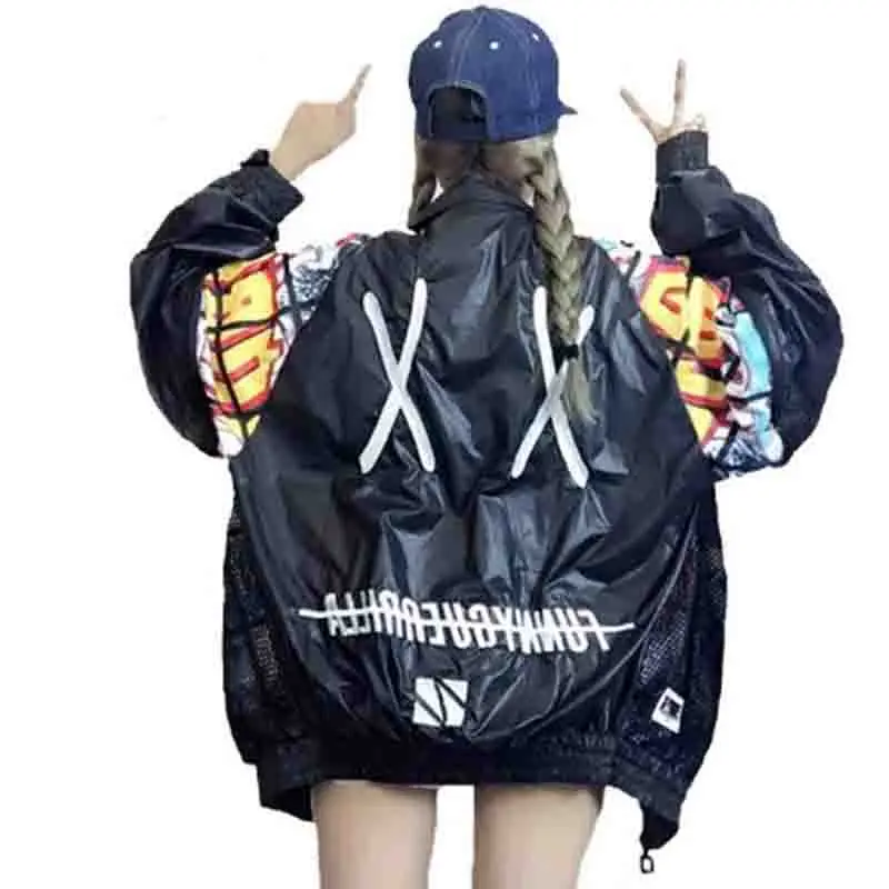 Новинка, куртка-бомбер с вышивкой сзади, защита от солнца, свободная куртка для студентов, Harajuku, большие размеры, Женские базовые пальто