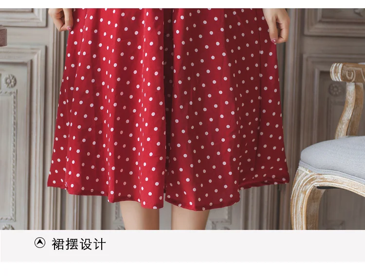 Размера плюс более Размеры d тонкий в Горошек Длинный рукав; пуговицы Высокая Талия Винтаж сладкий Boho элегантное миди длинное шифоновое платье в Корейском стиле Для женщин