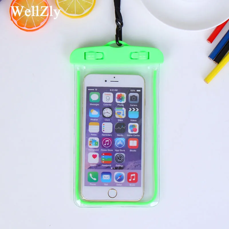 

green With night light Waterproof Cellphone Bag for iphone for Samsung for Huawei Hot spring swimming drifting Taking pictures