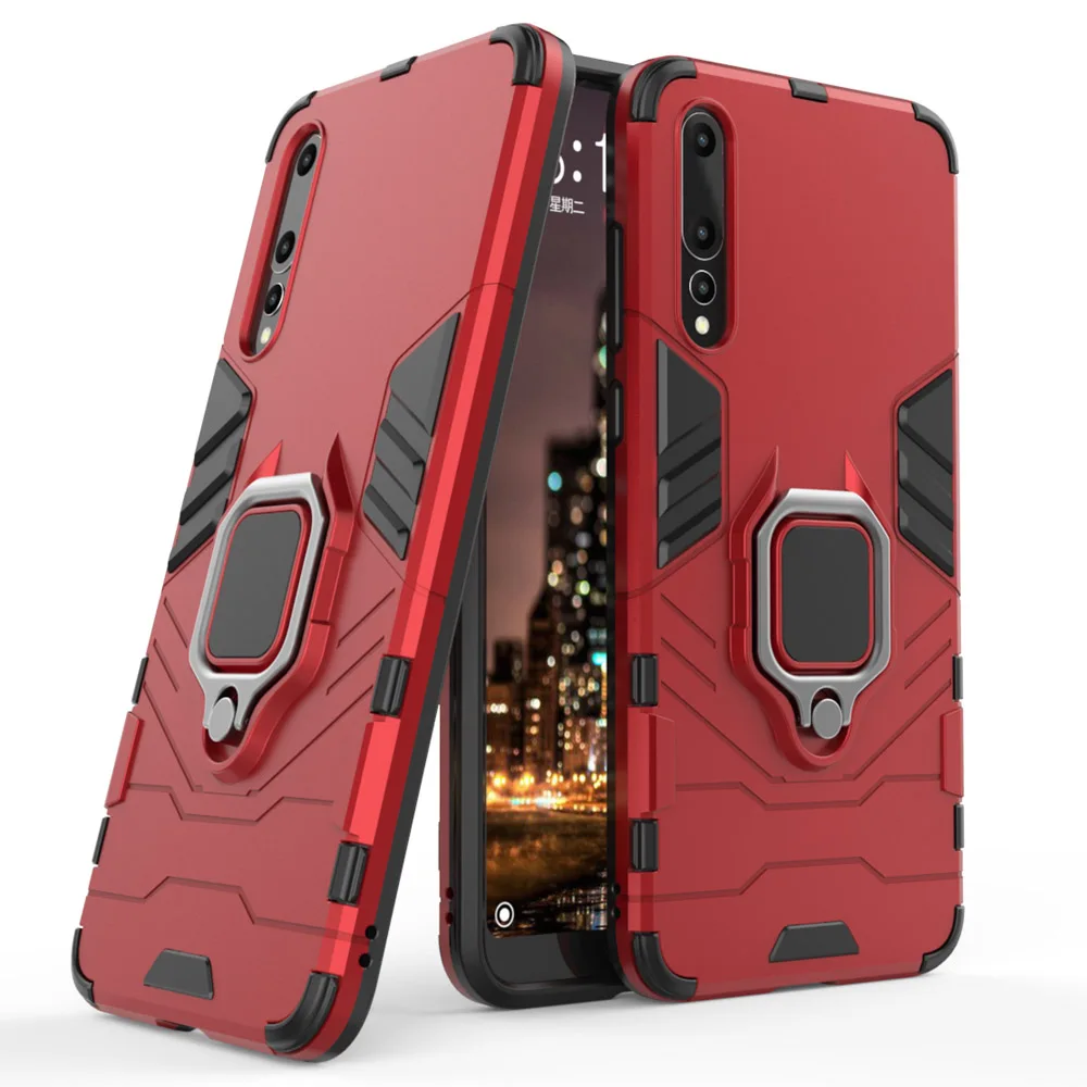 For Huawei P20 Pro Case Dual Layer Magnetic Armor With Finger Ring Kickstand Anti Shock Hard Back Cover |