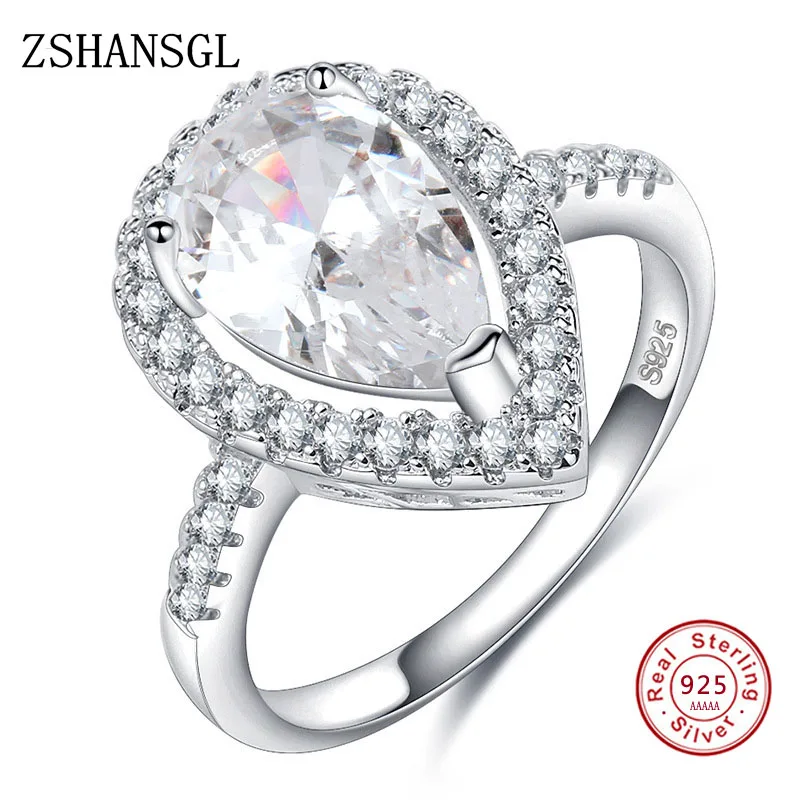 

Big White Water Drop CZ Zircon Stone 925 Silver filled Rings for Women Fashion Wedding Engagement Jewelry Drop Ship 2019