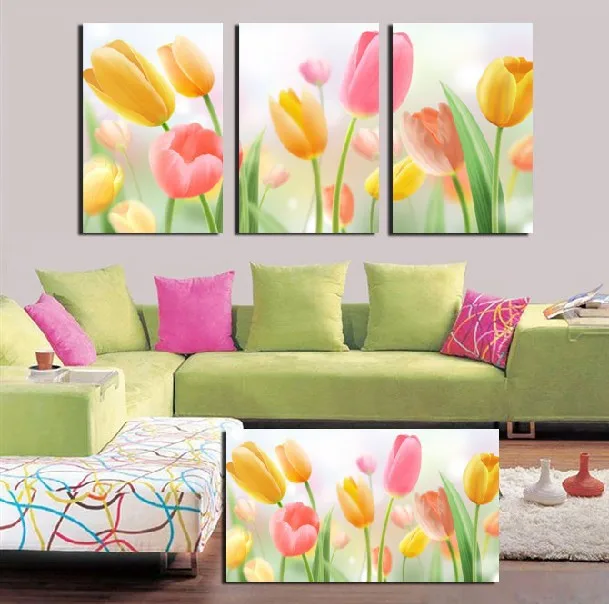 Hot Charming color different tulips 3 Panel Sell Modern Wall Painting Home Decorative Art Picture Paint on Canvas Print | Дом и сад
