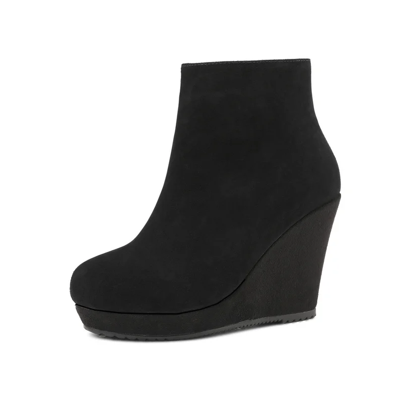 Tacón Redonda ms Niupi Mano Las De Cuero Mujeres Punta Señoras Salu A Zapatos Rojo Cuñas Genuino Hecha Botas Botines Cremallera Alto Cortas Negro qHOxnTw