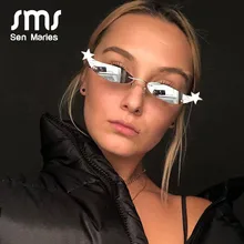 Новые женские солнцезащитные очки, маленькие, кошачий глаз, узкие, солнцезащитные очки, Звездные, роскошные, брендовые, дизайнерские, без оправы, оттенки, модные женские очки, UV400