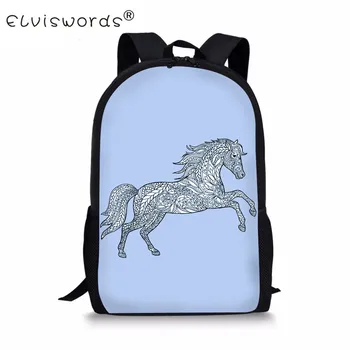 

ELVISWORDS Horse Printing School Backpack For Teenagers Boys Kids Bag Girls Satchel рюкзак школьный Mochila Student Infantil
