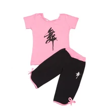 Детское хлопковое платье с короткими рукавами для выступлений на сцене, платье для латинских танцев, штаны для девочек, костюм для соревнований, бальных танцев, сальсы, L045