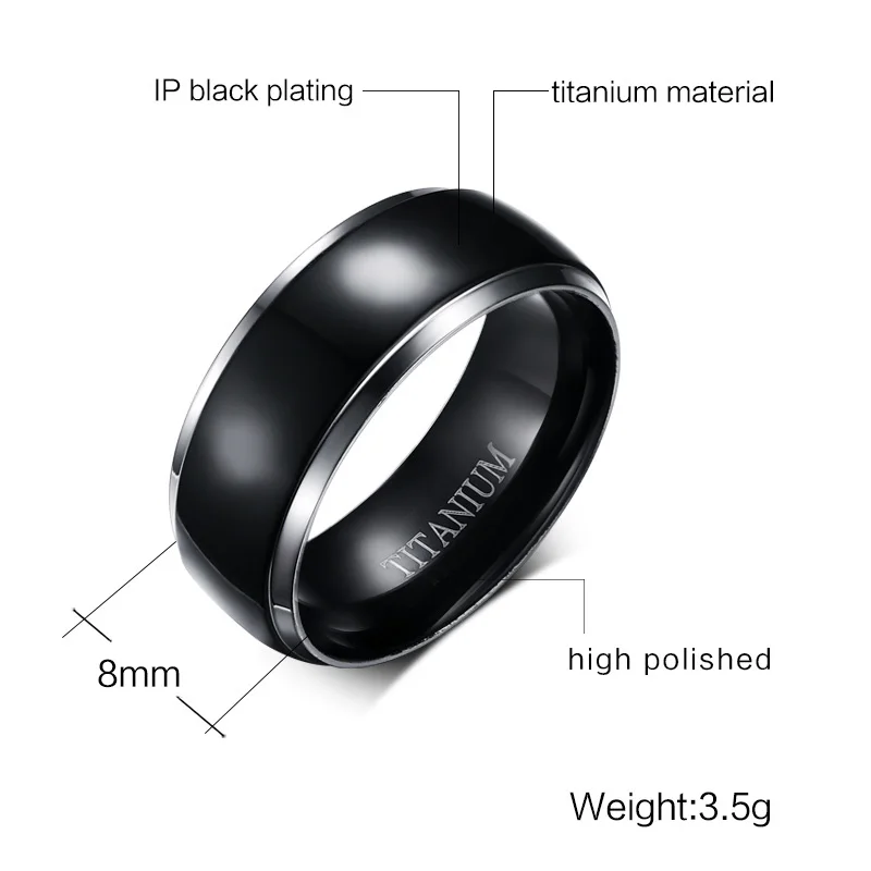 Vnox Титан кольцо Для мужчин Jewelry классический черный 8 мм бойфренд подарок