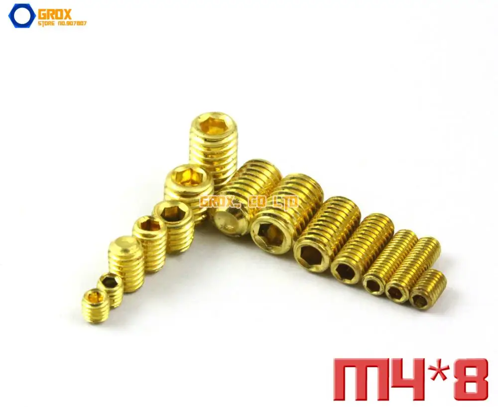 100 Pieces M4 x 8mm Brass Grub Screws Cup Point Hex Socket Set Screwin