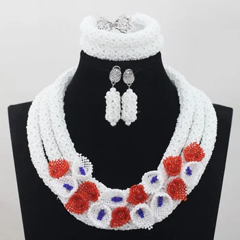 

Chunky Nigerian Women Jewelry Sets Silver Plated Fashion White African Beads Wedding Crystal Necklace Set Free ShippingABH026