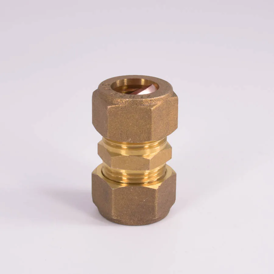 Fit 15mm Tube OD Brass Compression Union Fitting With Copper Ferrule Ring Water Gas Oilin Pipe