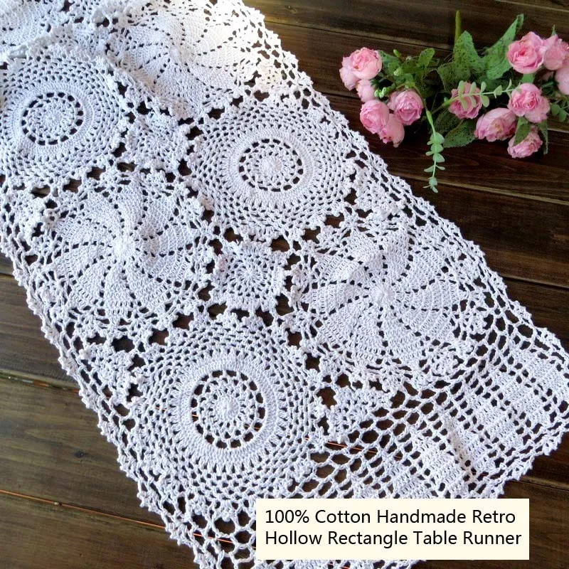 100 Cotton Crochet Lace Rectangular Table Runner For Dining Table