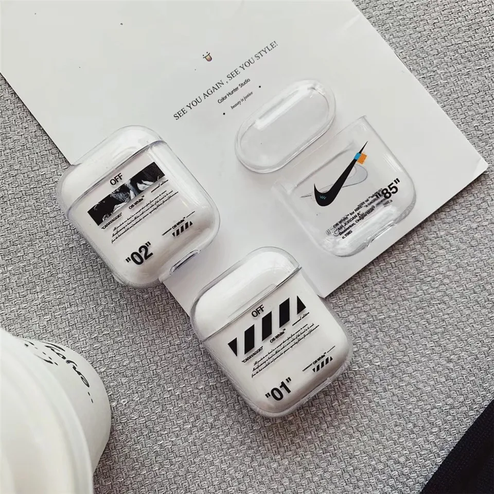 

Luxury Street Off Accessories case for Airpods 1 2 Clear Bluetooth Headset Earphone Transparent Hard Case white Skin bag cover