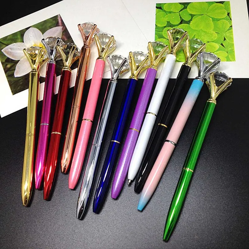 

2018 Kawaii Ballpoint Pen Big Gem Metal Ball Pen With Large Diamond Blue And Black Magical Pen Fashion School Office Supplies