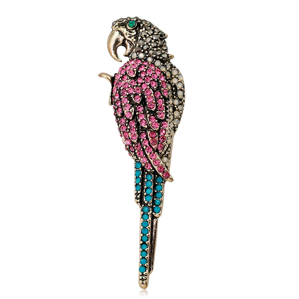 

High Quality Women Brooches Parrot Rhinestones Animal Parrot Brooch Pins Dropshipping Supplier For Jewelry