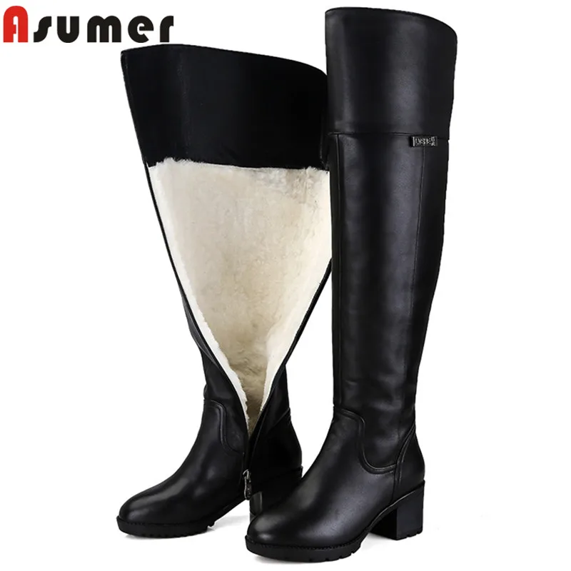 ASUMER fashion winter keep warm shearling snow boots women round toe zip pu+cow leather boots high heels over the knee boots ASUMER fashion winter keep warm shearling snow boots women round toe zip pu+cow leather boots high heels over the knee boots