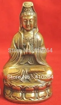 

[old craft ] Small Bronze Kwan-yin Buddha on lotus Statue 4.5"High (A0314)