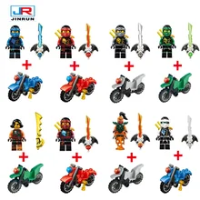 8pcs/lot Ninjagoes Minifigures Legoes Blocks Ninja Jay Lloyd Action Figures Toy Bricks Model For Kids Gift with motorcycle