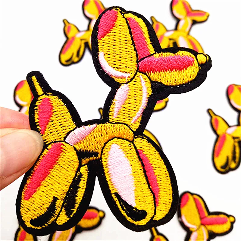 10Pcs Yellow Balloon Dog Embroidery Patches Iron On Clothing DIY Garment Apparel Shoes Bags Stickers Sewing Appliques Badges | Дом и сад