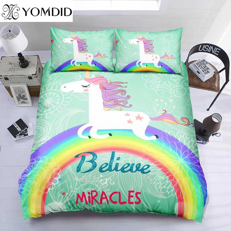 Unicorn Duvet Cover Sets Cute Cartoon Unicorn Printing Bedding Set