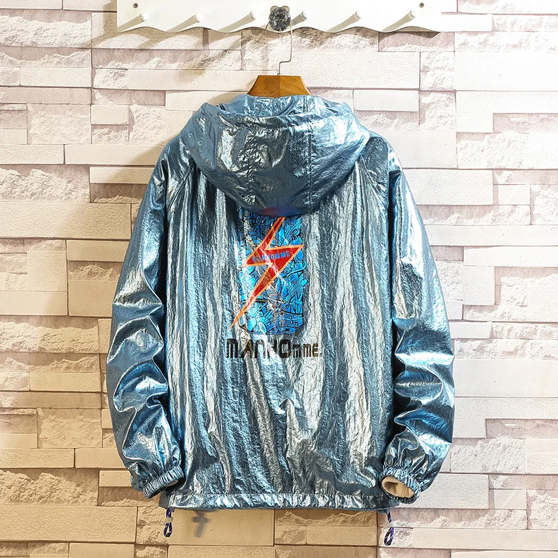 

Summer men jacket Fashion zipper Polyester gilded shiny stylish mens light Sweater high quality jacket for lovers sunscreen coat