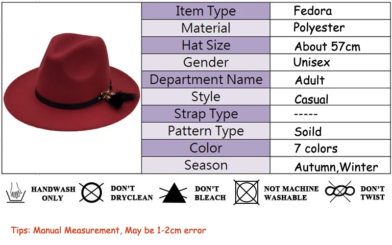 Men's Women's Winter Autumn Fedora Hat With DIY Punk Belt
