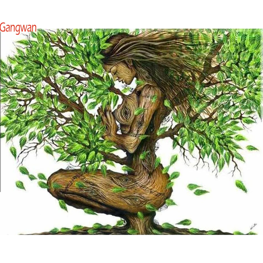 Diamond Painting Green Tree Girl 5D Diy Diamond Embroidery portrait Full Mosaic Mother Tree Wall Painting Decorartion art