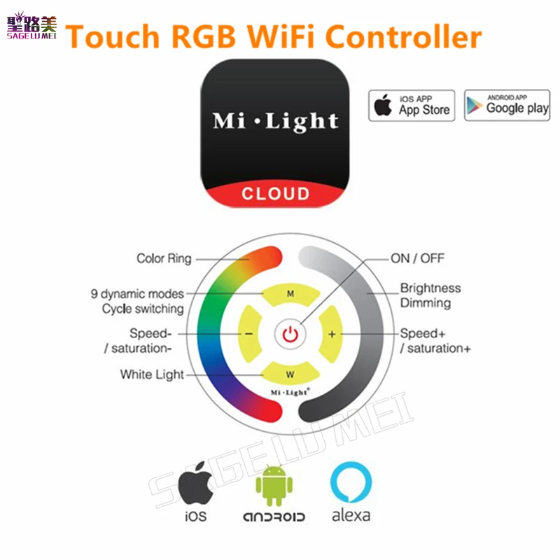 

Milight DC12V-24V Touch RGB WiFi LED Controller YL1 2.4G wifi Smartphone APP Voice Remote contorl Amazon Alexa Voice 5050 strip