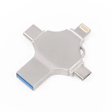 Флеш-накопитель 128GB 4в1 USB3.0 OTG Многофункциональный u-диск для iPhone Android телефон компьютер type-C Внешняя память устройство для хранения