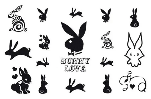 Women Men Harajuku Temporary Tattoo Stickers Waterproof bunny rabbit Fake Body Art 9.5 * 14.5cm