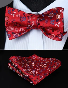 

BF705RS Red Black Blue Floral Bowtie Men Silk Self Bow Tie handkerchief set