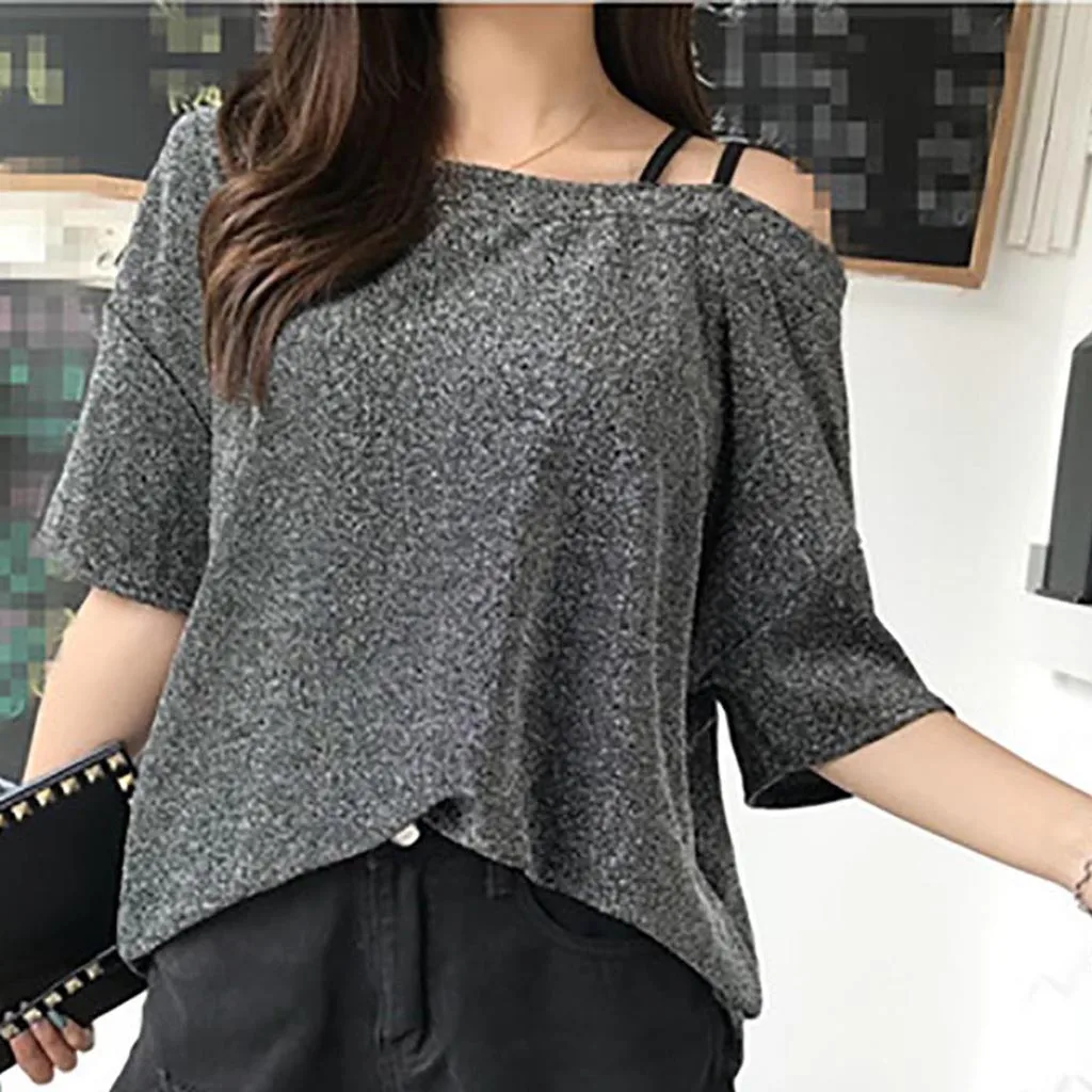 Women Blouse 2019 Summer Women's Shining Shining Top Short Sleeve T-Shirt With Short Shoulders